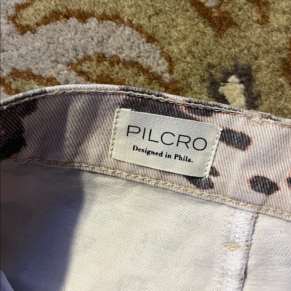 Pilcro Wide Leg Pants in Cream with Brown and Black Cow Print - Picture 3 of 5